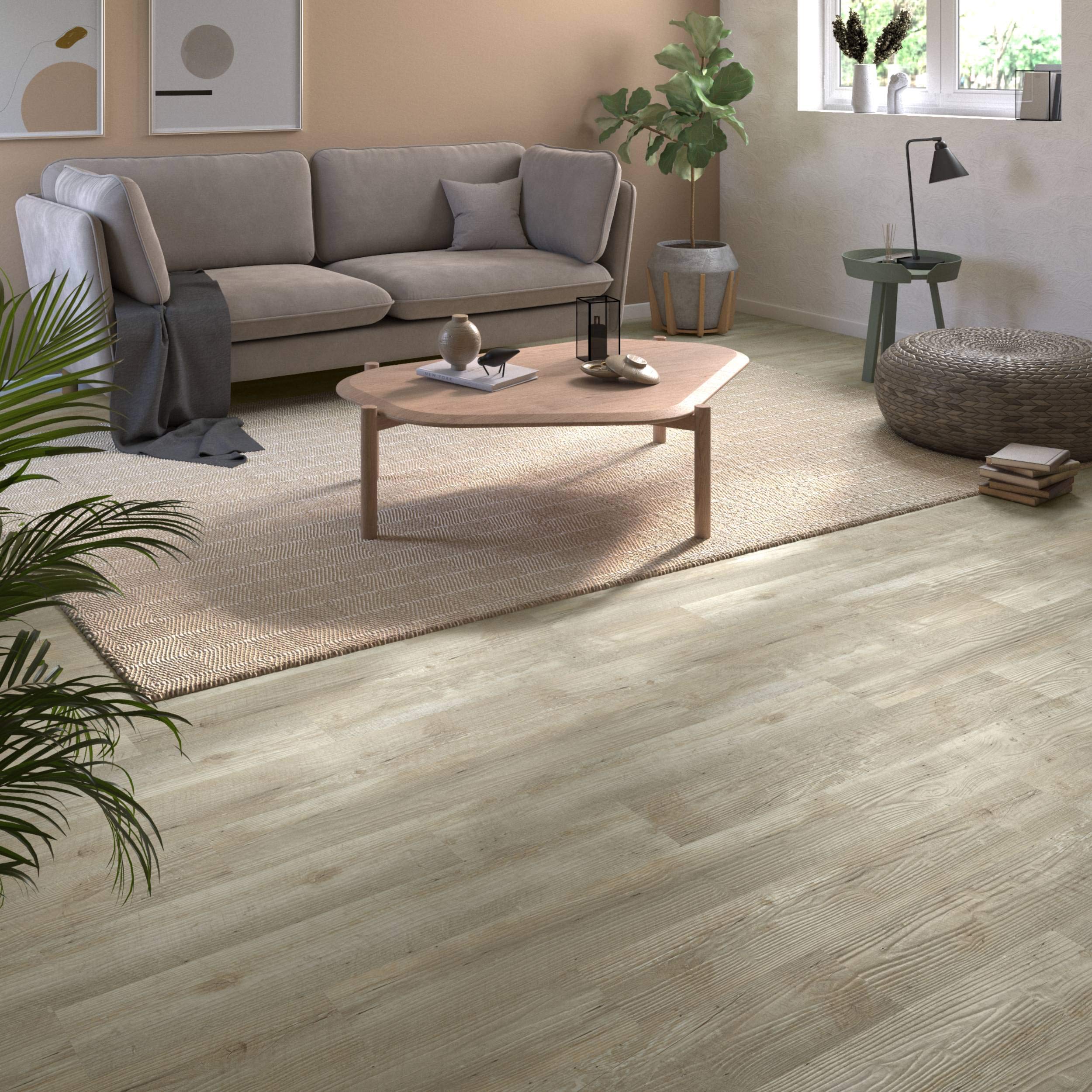 ARTENS - PVC Bodenbelag WALUNG - Selbstklebende Vinyl-Dielen - Vinylboden - Holz-Effekt - Hellbeige - Medio - 91,44cm x 15,24 cm x 2 mm - Dicke 2 mm - 2,23m²/16 Dielen
