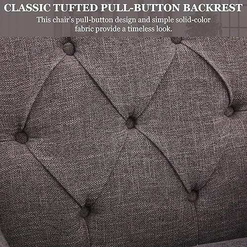 Miniatura 43 de HUIMO Silla de club copetuda, silla decorativa con almohada lumbar, sillón con botones de tela de lino, sillas tapizadas para dormitorio, sala de