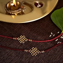 DecorTwist® Rakhi for Brother Celtic Knot Square Design Brass Rakhi with Keychain Cum Bookmark for Bhaiya Kids Man Rakhi Combo for Rakshbandhan Rakhi Gift for Brother