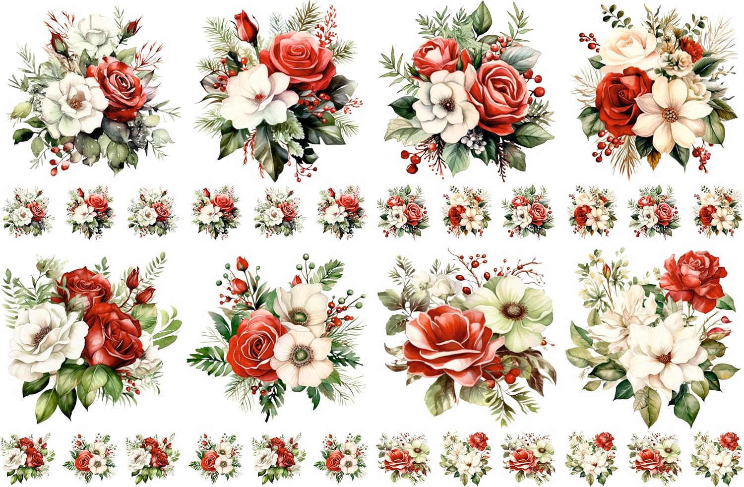 Christmas Bouquet Rice Papers, 8 x 11.5 inch (A4) - 4 Pages | 32 Pieces | 8 Unique Designs | Versatile Decoupage Designs for Art Projects & Crafting by CRAFT KREATIVELY