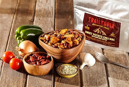Miniatura 3 de Trailtopia Macarrones con chile y batata con proteína de semillas de cáñamo, cena de senderismo liofilizada, sabor delicioso, preparación rápida y