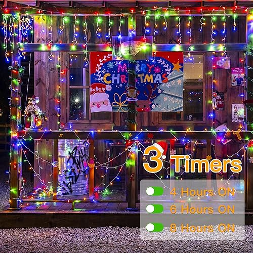 Miniatura 6 de Ollny Luces de carámbano para exteriores, 1000 LED de 82 pies, luz de Navidad multicolor con control remoto, 8 modos, temporizadores, impermeable,