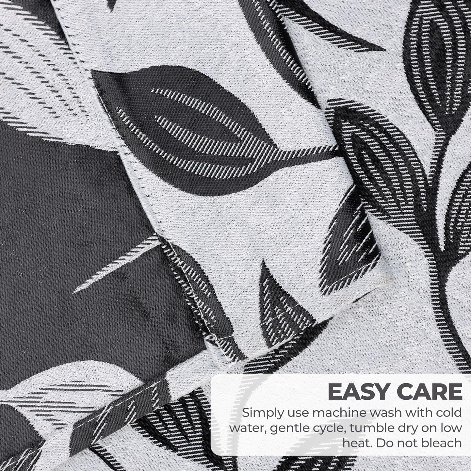 Superior Semi Blackout Curtains - Modern Leaves - 52" x 63" - Grommet Header - Thermal Insulated, Sun Blocking & Room Darkening Drapes for Bedroom, Living Room - Set of 2 Panels - Silver Black