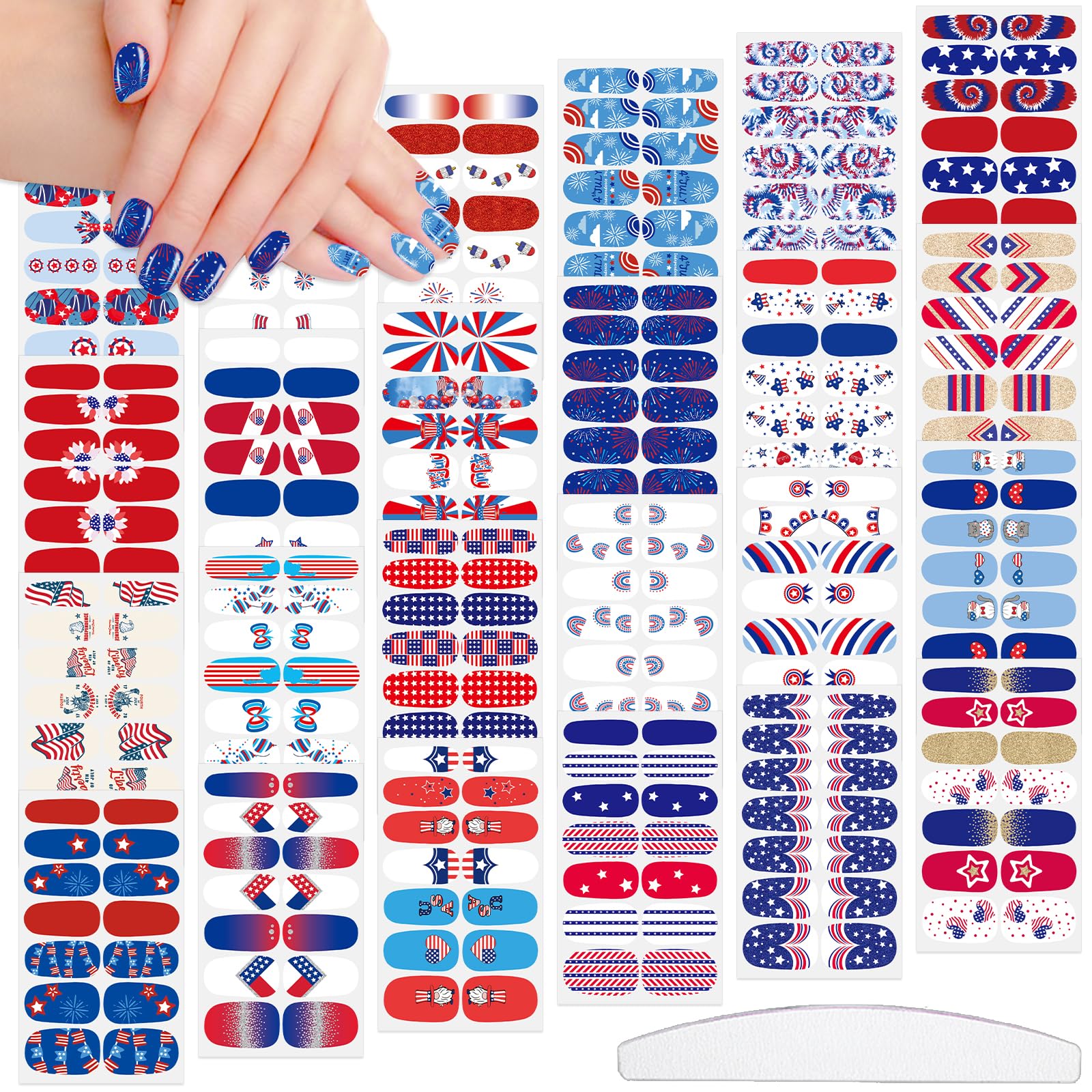 JERCLITY 336 Pieces 24 Sheets 4th of July Nail Wraps for Short Nails Independence Day Nail Polish Strips Patriotic American Flag Nail Strips