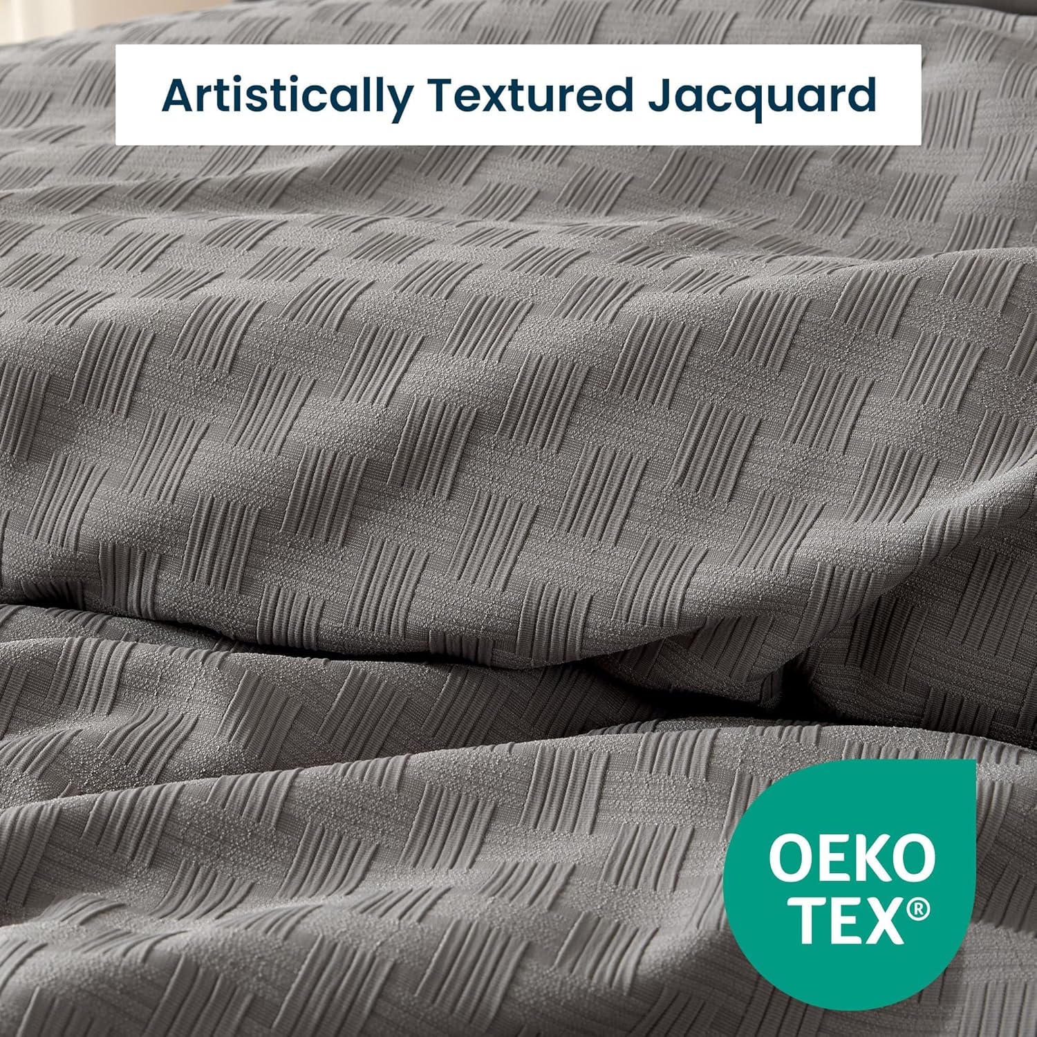 SLEEP ZONE Waffle Duvet Cover California King Size, 3 Pieces Boho Bedding Set for All Season 1 Durable and Soft Jacquard Duvet Cover with 2 Pillow Shams, 104"x96", Dark Grey Grid