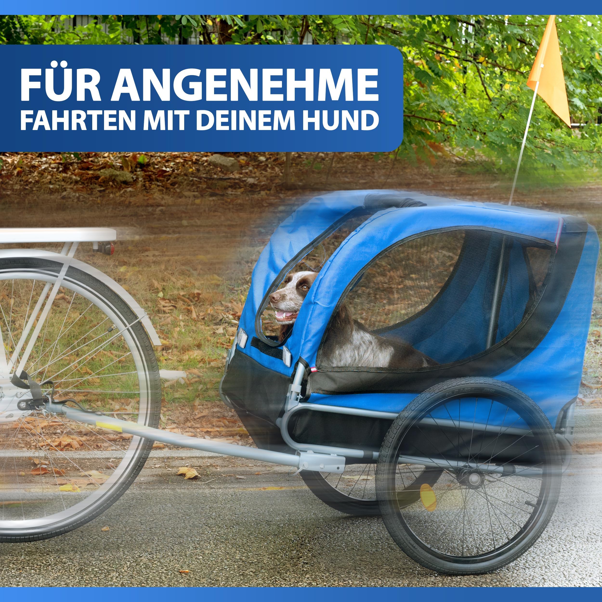 Bicycle Gear Fahrradanhänger Hunde – Hundebuggy max. 40 kg – Fahrrad Anhänger Zusammenklappbar – Hundewagen einfache Montage – Fahrradanhänger Hunde mit Regenschutz und abnehmbare Luftreifen - Blau