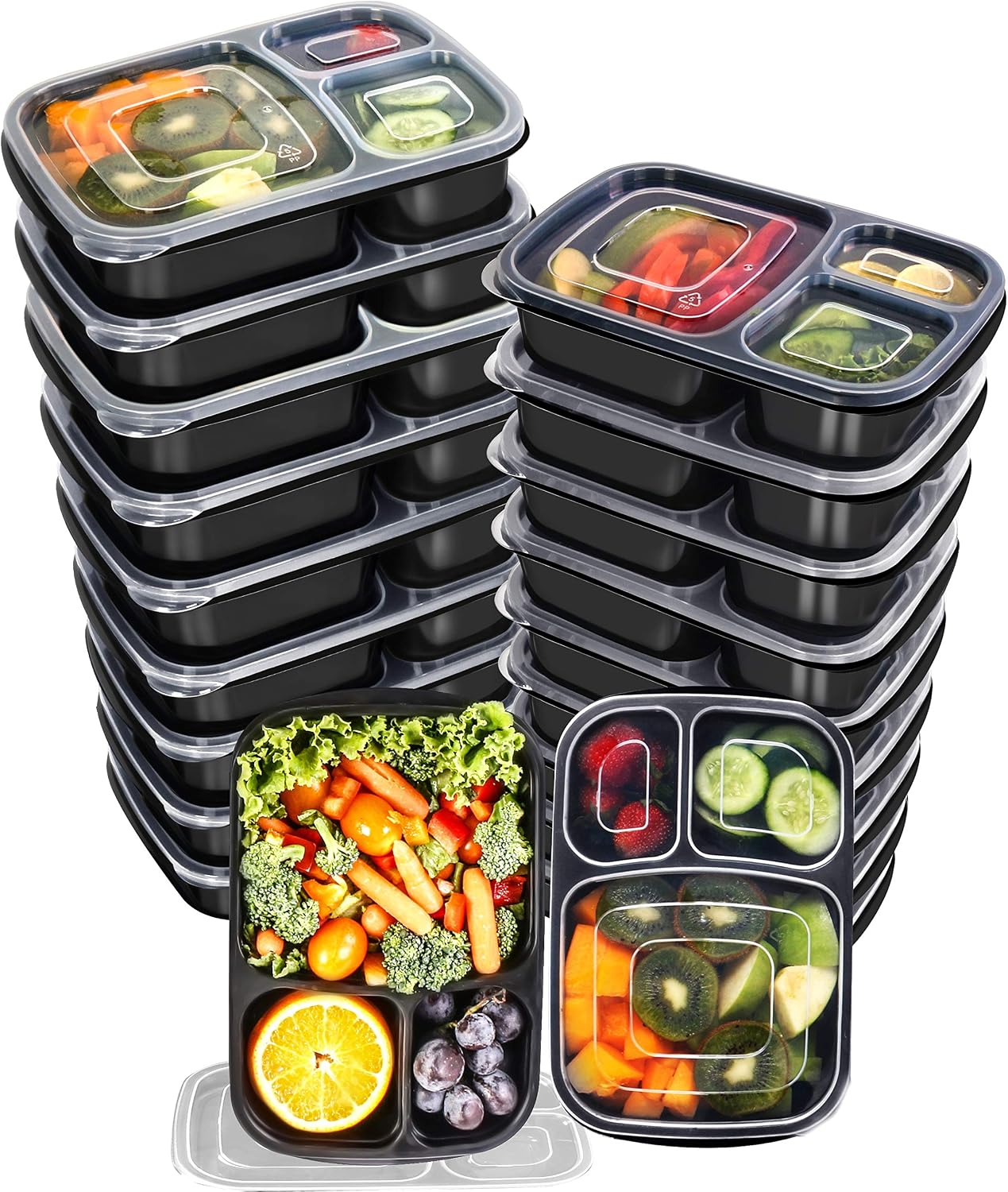 Utopia Kitchen 32 Oz. 3-Compartment Food Storage Container Pack with Lid (Bulk Pack of 120)
