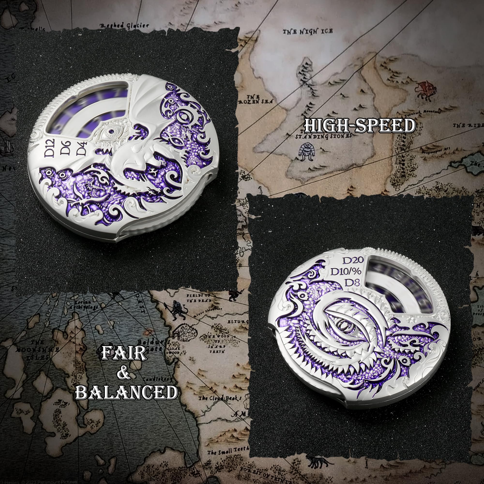 DNDND Dungeons and Dragons Roulette Spinner Würfel 7-in-1 Spinner Metall D&D-Würfel-Set mit wunderschöner Geschenkbox für Dungeons and Dragon und Tischspiel (Silber mit Lila)