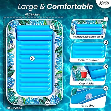 JAMBO Tanning Pool Lounger Float, Inflatable Sun Tanning Pool Float