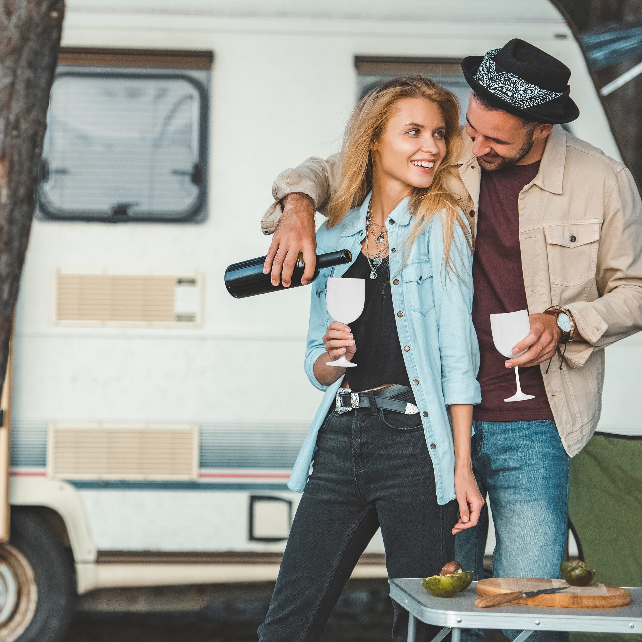 Relaxdays Copas Vino Plástico, Set de 6, Irrompibles, Libres de BPA, 400 ml, Reutilizables, Vasos Camping, Blanco