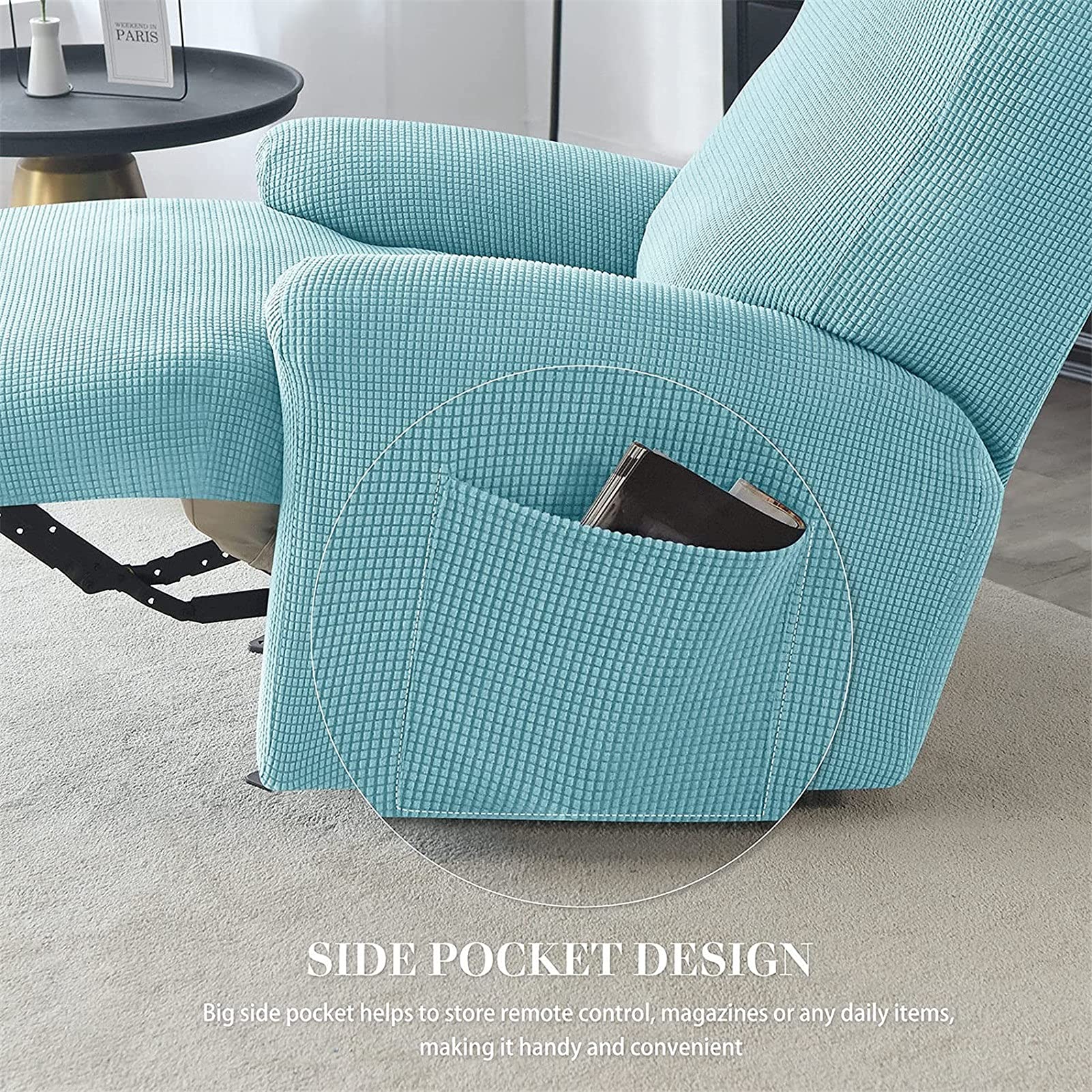 Copripoltrona reclinabile Elasticizzata da 4 Pezzi, copripoltrona Relax con Tasche per Divano(Blu)