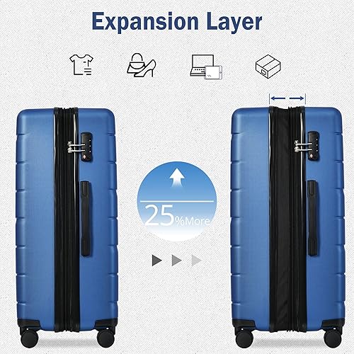 Miniatura 3 de Merax 3 piezas expandible Abs Hardshell Equipaje Sets con rueda giratoria Maleta TSA Lock Suit Case, marino, Merax 3 unids expandible Abs Hardshell