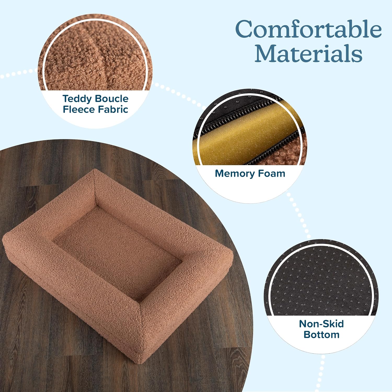 Orthopedic Dog Bed - 26in Small Dog Bed with Supportive Bolster, Nonslip Bottom, and Removable Washable Cover - Memory Foam Puppy Bed for Small Dogs and Cats - Dog Products by PETMAKER (Brown)
