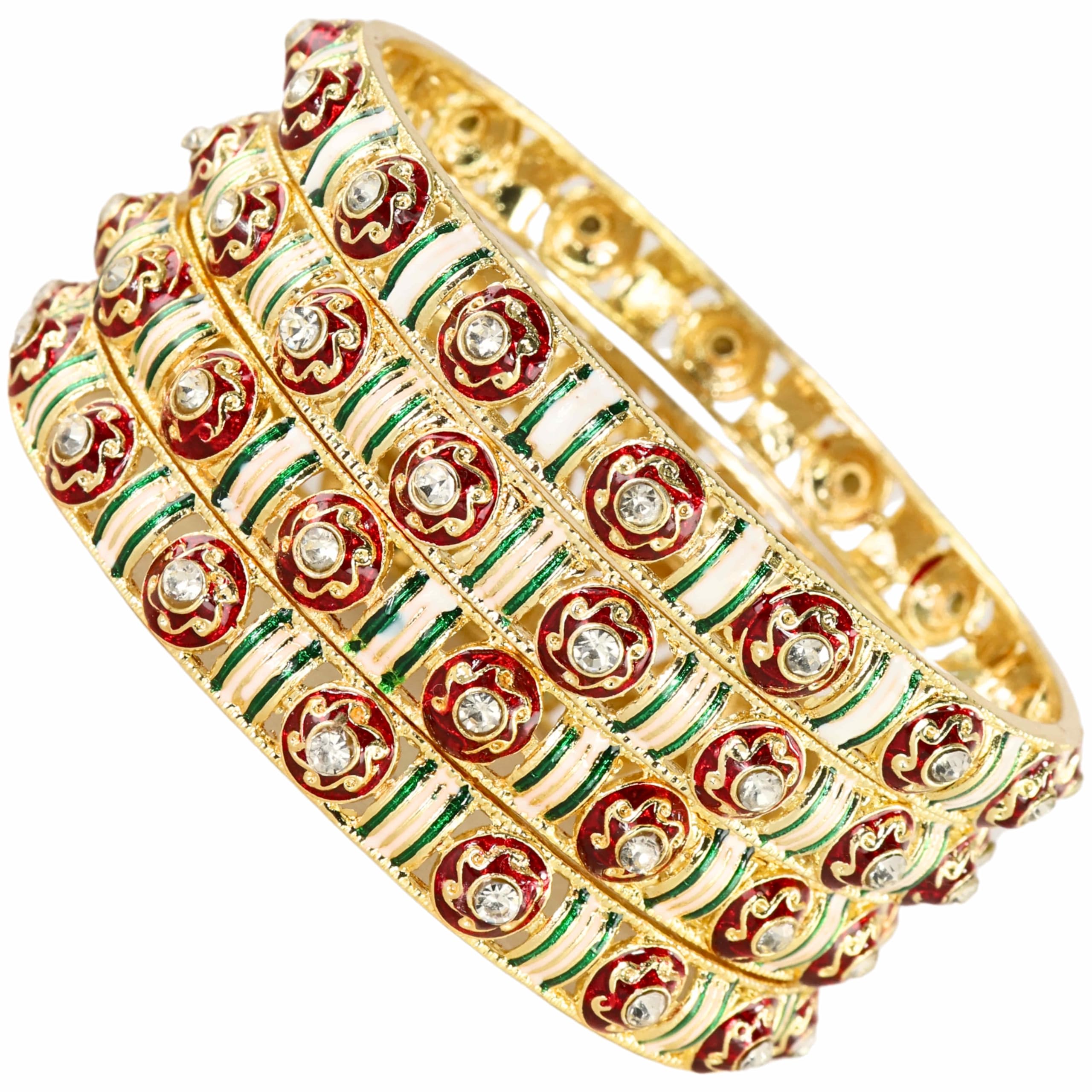 NMII Traditional Metal Bangles Set For Women & Girls with Golden Zircon Stones | Kundan Stone Bangles | Bangles For Women Stylish | Kangan For Women Golden | Chudi Bangles Latest-(MAH119-Gold-2.6) 4