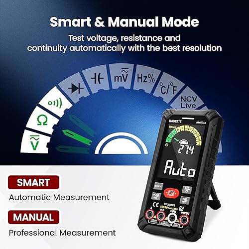 Miniatura 4 de KAIWEETS Multímetro digital TRMS de 10000 cuentas con rango automático, recargable, medidas de voltaje, corriente, resistencia, continuidad, ciclo