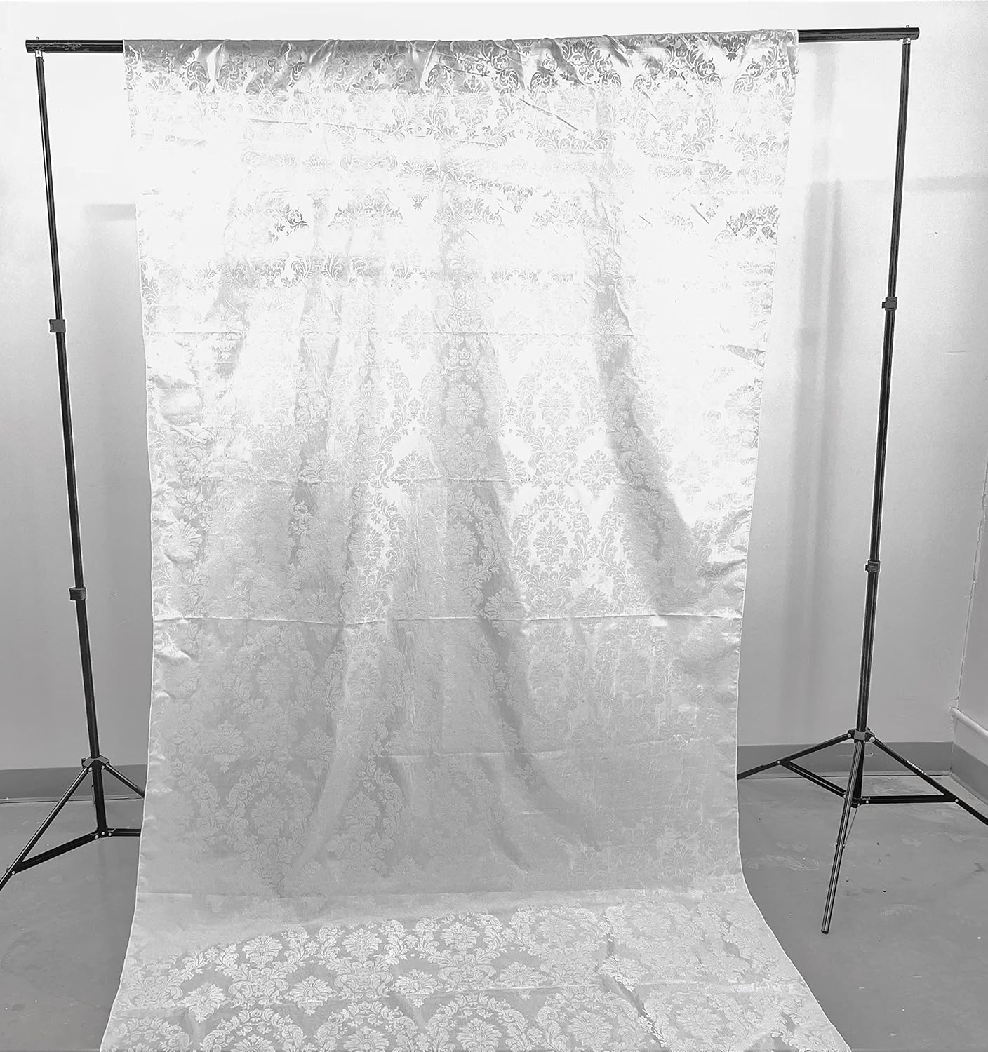 New Creations Fabric & Foam Inc, Damask Flocking Taffeta Backdrop Drape Curtain Panel, Set of 1, (Black on Pink, 5 Feet Wide x 15 Feet High)