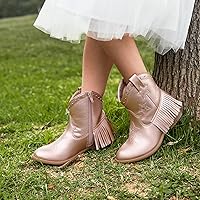 Vista 5 de DREAM PAIRS Botas vaqueras para niñas, estilo vaquero, con cremallera lateral, con borla, para niños pequeños y grandes