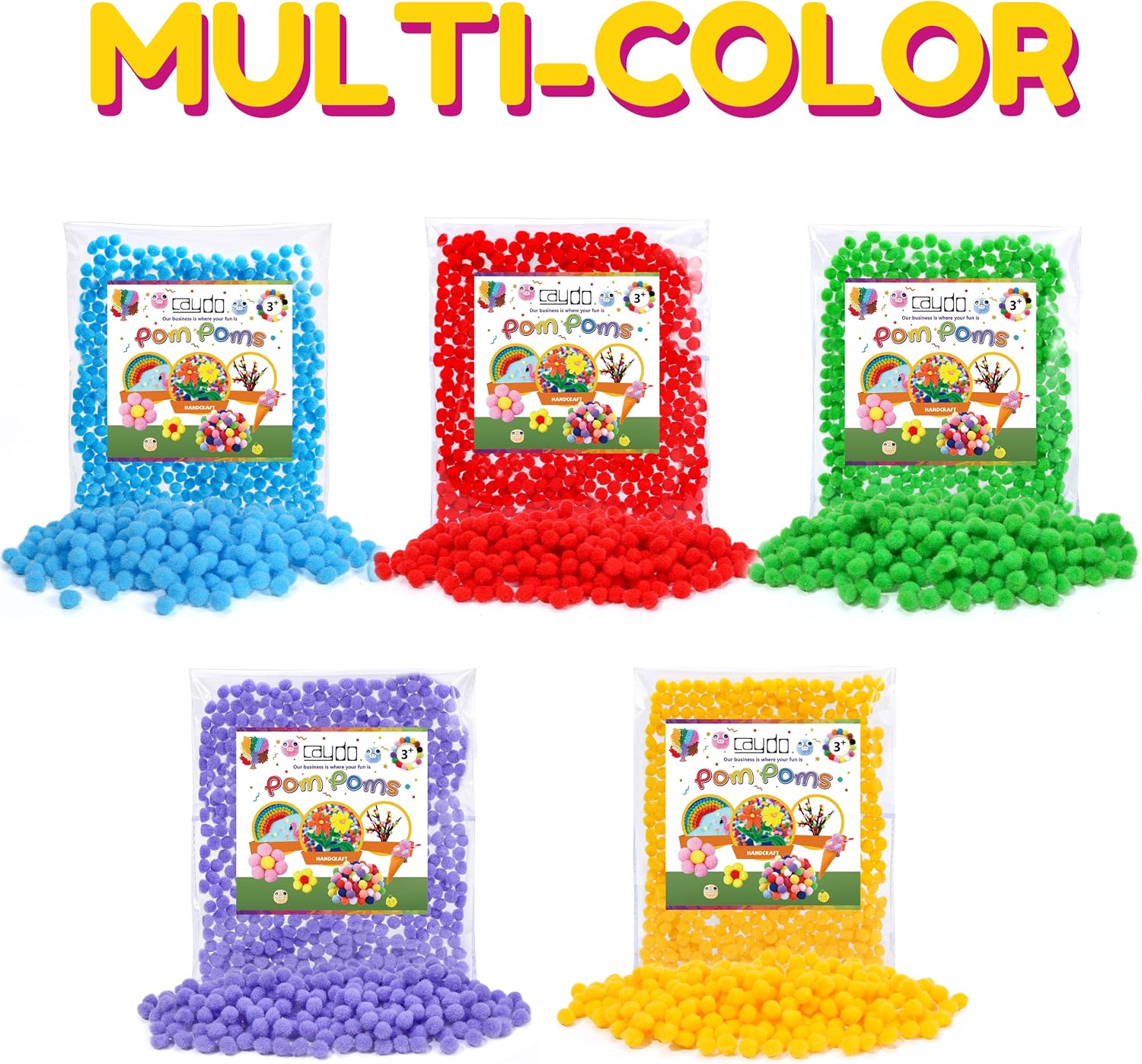 Caydo 500 Pieces Yellow Pom Poms, 1cm Small Pompoms Balls for Hobby Supplies and DIY Creative Crafts and for Valentine's Day Decorations