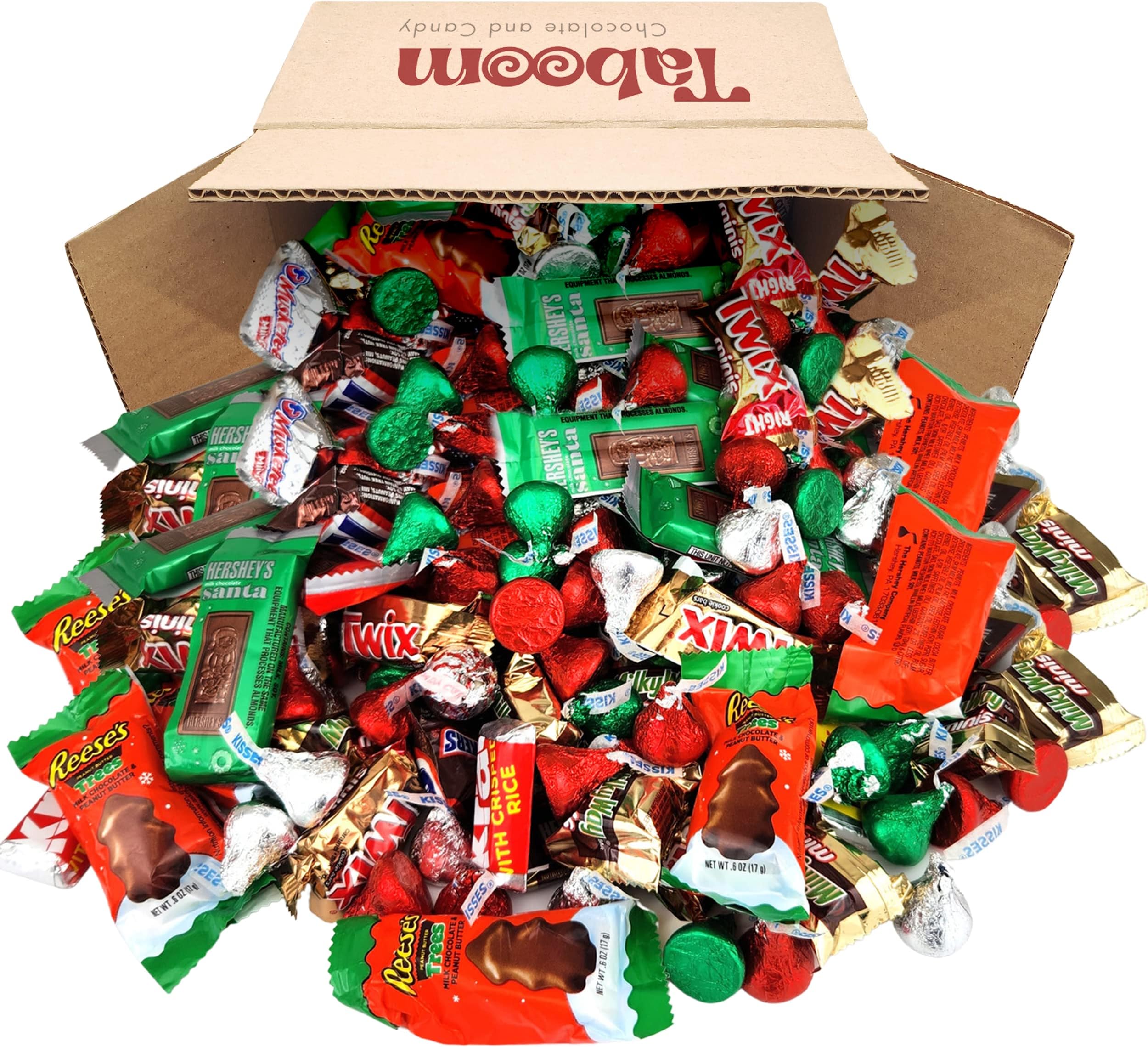 Taboom Holiday Chocolate Mix - Hershey's Miniatures, Hershey's Kisses, Kit Kat Mini, Hershey's Holiday Peppermint Bark Bells - Special Holiday Colors - 5 Pound Box