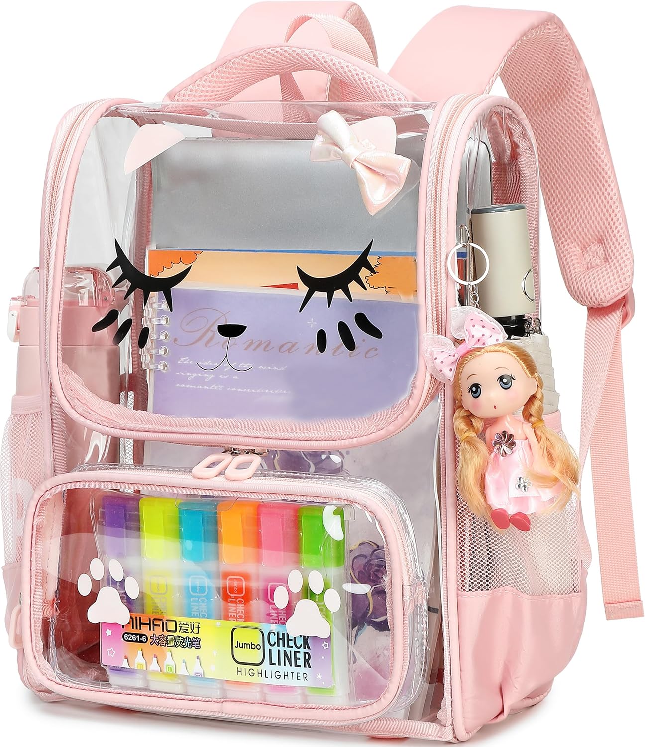 AO ALI VICTORY Clear Girls Backpacks Heavy Duty PVC Transparent Cute Backpack for Kids Toddler Girls Preschool Bookbags Elementary School Bag See Through Casual Travel Daypack, Pink