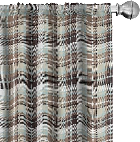 Ambesonne - Cortinas a cuadros marrones, impresión azul asociada con cuadrados y rayas en un diseño geométrico, tratamientos de ventana, juego de 2