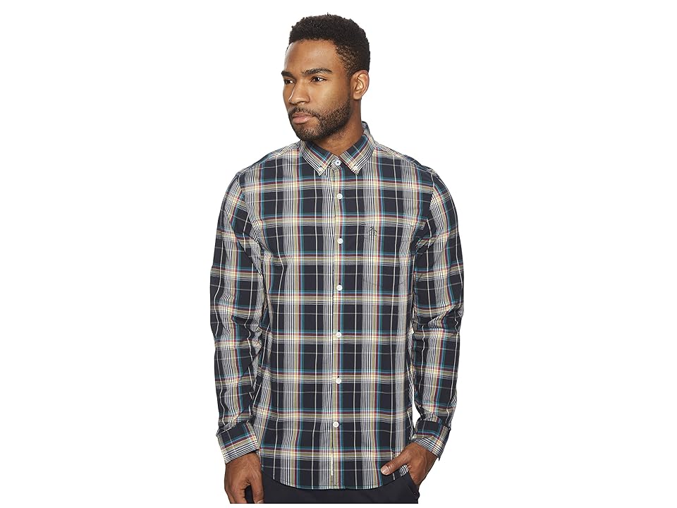

Original Penguin Long Sleeve Stretch P55 Medium Plaid Shirt (Dark Sapphire) Men's Long Sleeve Button Up