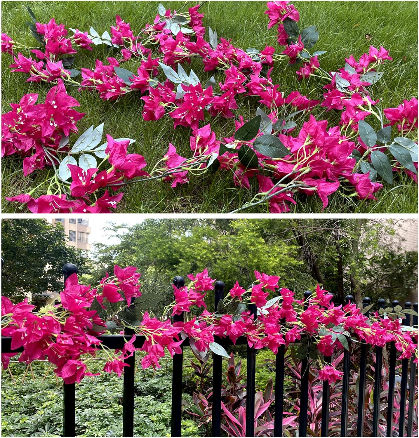 5.9 Ft Artificial Bougainvillea Flowers Garland Silk Bougainvillea Vines Faux Long Bougainvillea Vines for Wedding Arch Wall Decorations Centerpieces Table Runner (Violet - Pack of 2)