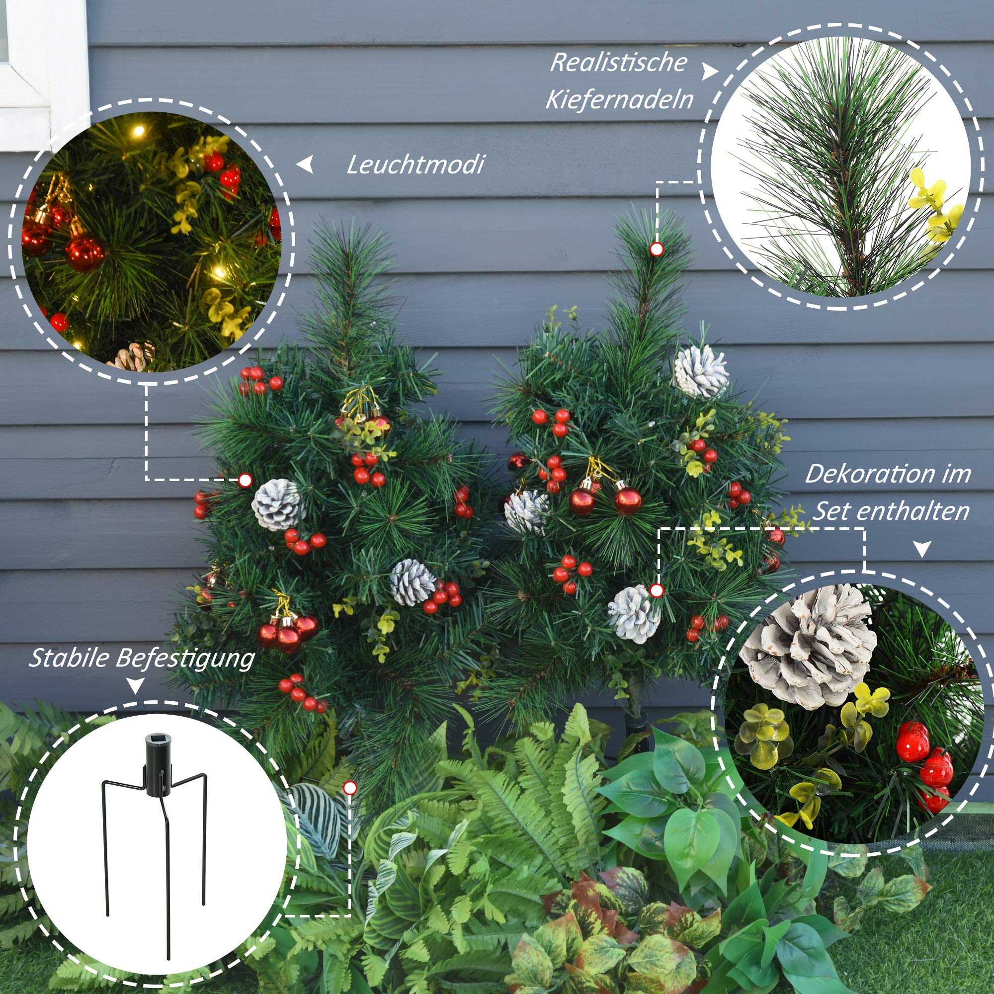 HOMCOM Kerstboom 210 cm, LED-Lichtslinger, vlamvertragend, metalen