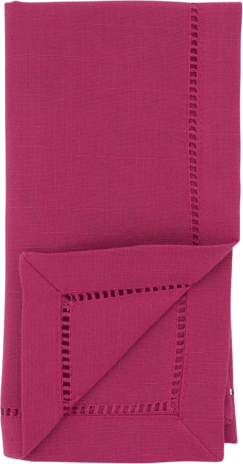 Saro Lifestyle Dinner Napkin with Hemstitched Border (Set of 12), Fuchsia, 20"