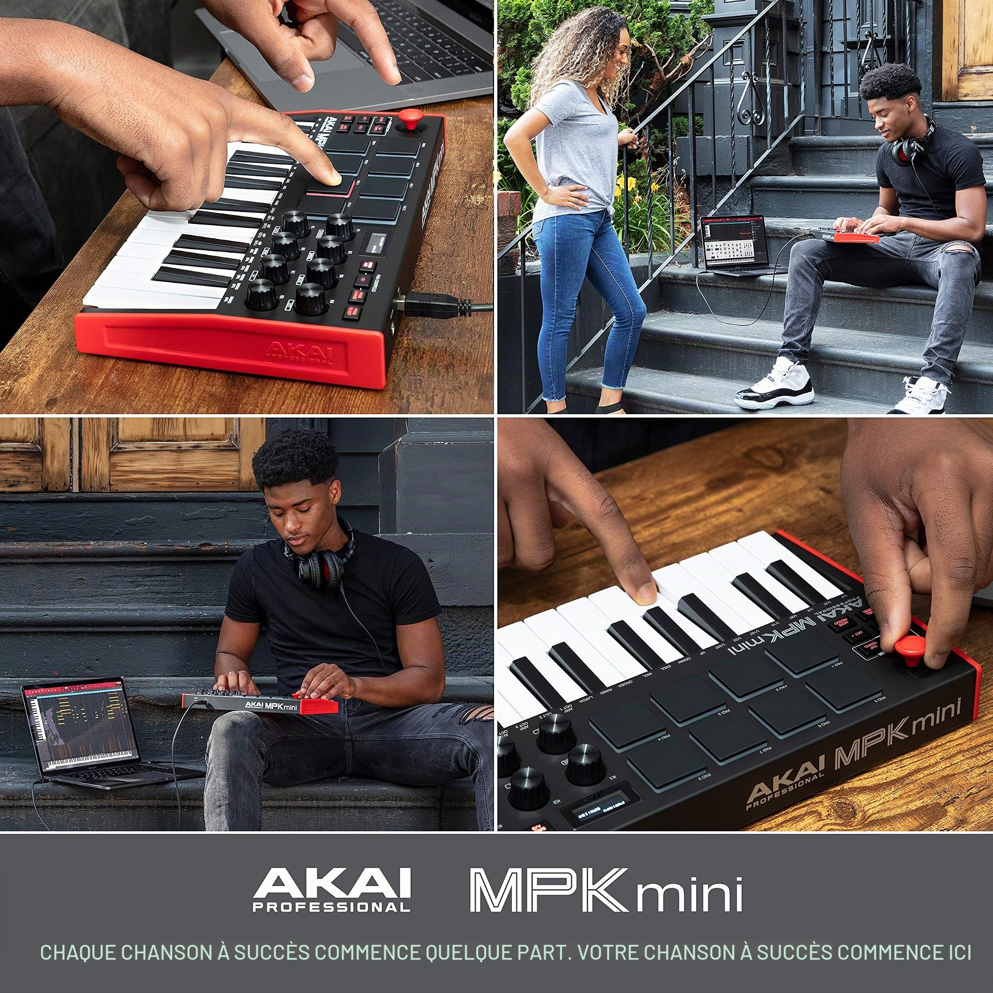 AKAI Professional MPK Mini MK3 et SP-2 - Clavier MIDI USB 25 Touches Sensibles, Pads et Joystick et Pédale de Sustain de Type Piano