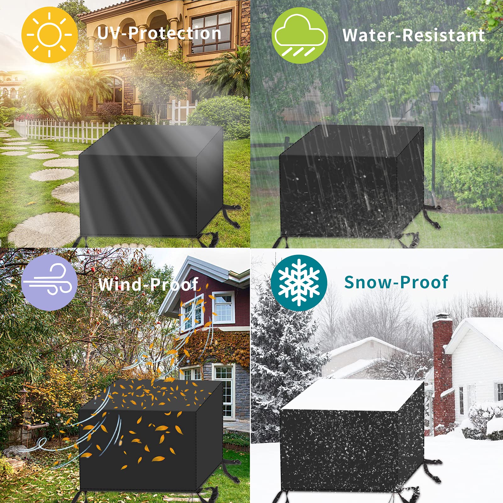 Bluecool Abdeckung für Gartenmöbel 250x250x90cm, Terrassenabdeckung mit Belüftungsöffnungen Wasserdicht Winddicht UV-Beständiges 420D Oxford Gewebe für Gartentische Terrassenmöbel, Schwarz