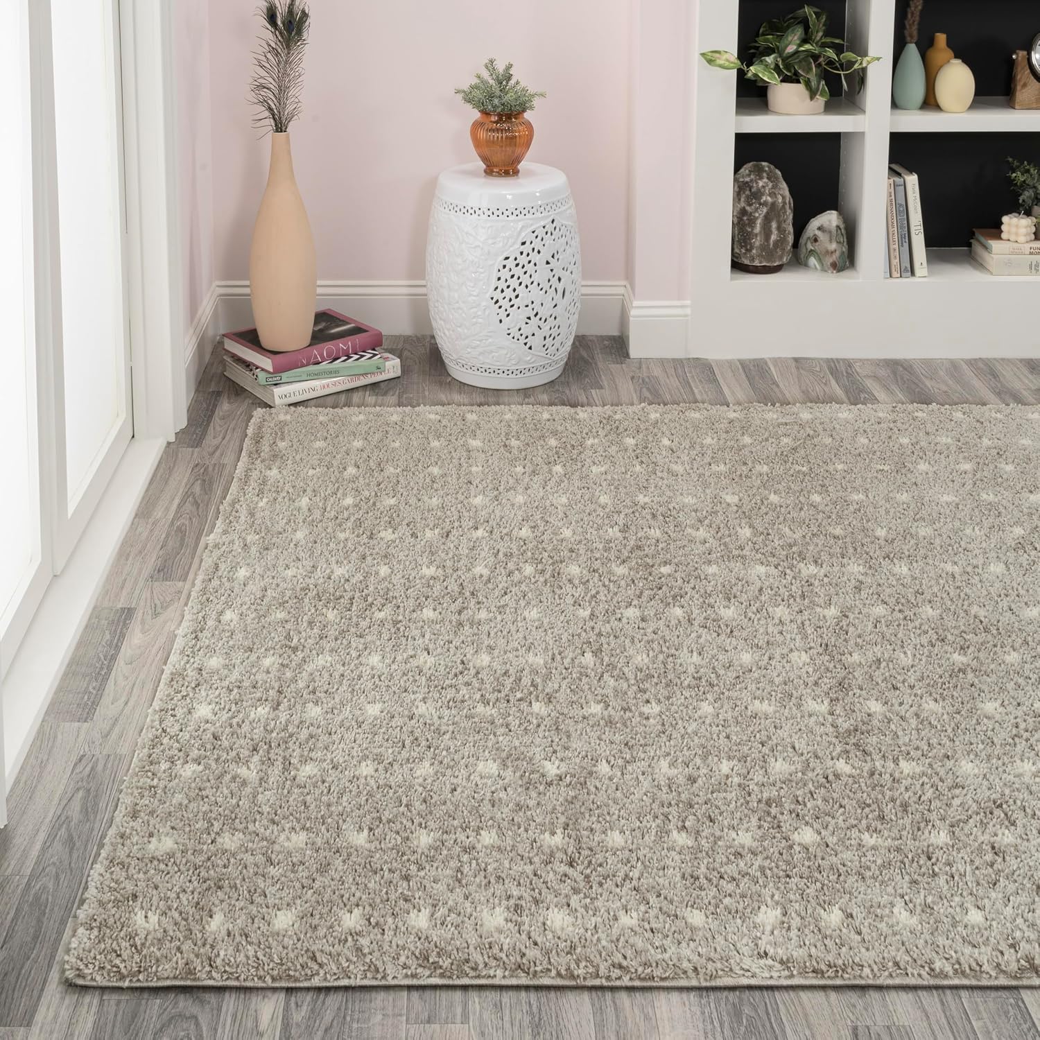 JONATHAN Y Pele Modern Geometric Dot Shag Gray/Ivory Indoor Area Rug, 8x10, Bohemian, Contemporary, Easy-Cleaning for Living Room, Bedroom, Kitchen, Pet Friendly, Non-Shedding (MOH400B-8)