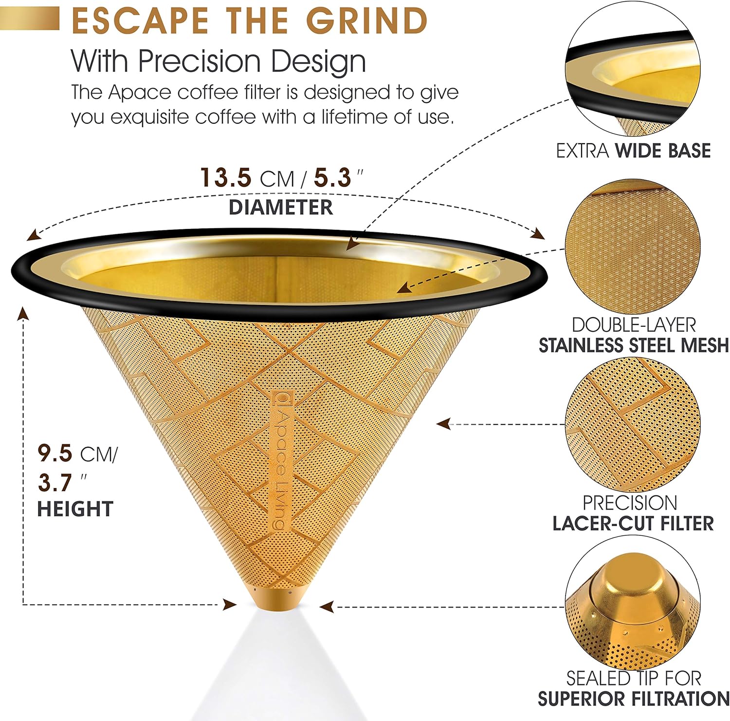 Apace Living ポアオーバーコーヒーフィルター - ワイドメタルベース