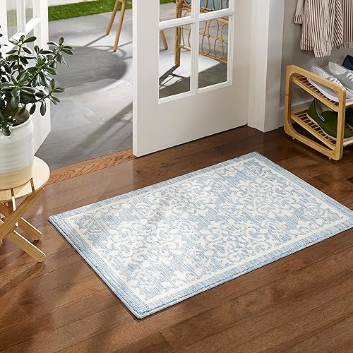 Miniatura 2 de TOWN & COUNTRY EVERYDAY Walker Damask Medallion Everwash - Alfombra decorativa lavable y multiusos para cocina, alfombra de cocina de perfil bajo,