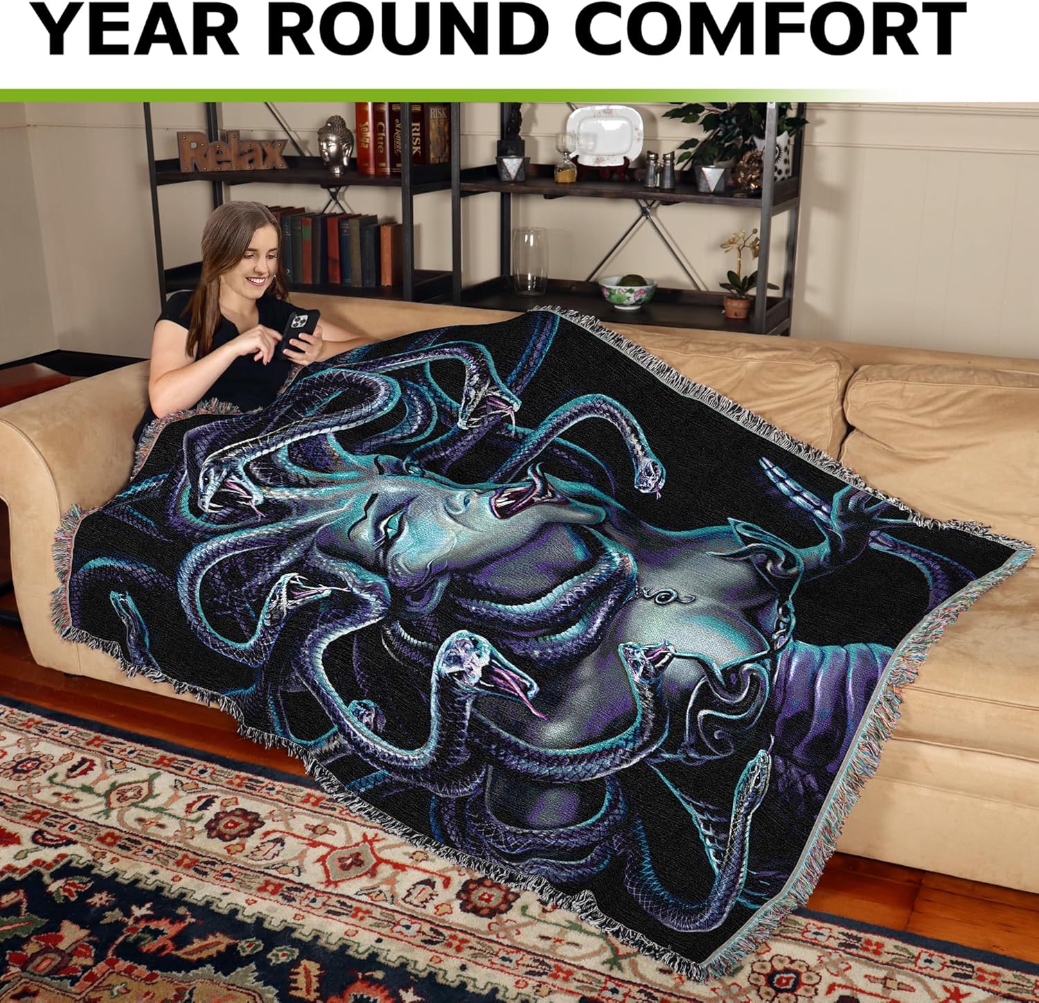 Pure Country Weavers Medusa Woven Blanket by Anne Stokes - Fantasy Gift Cotton Tapestry Throw - Made in The USA - 72" x 54" - Image 3