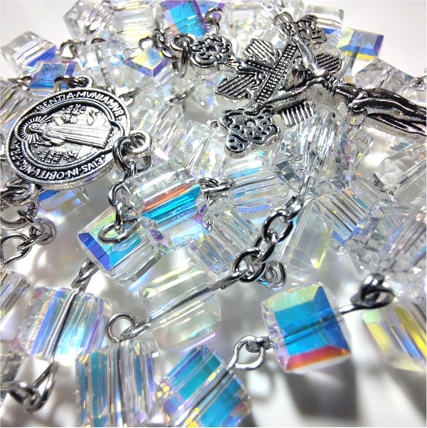 Rosary Beads Chaplet Highly refractive Cubic Cutting Artificial Crystal Glass Rosery Cross Catholic Gifts