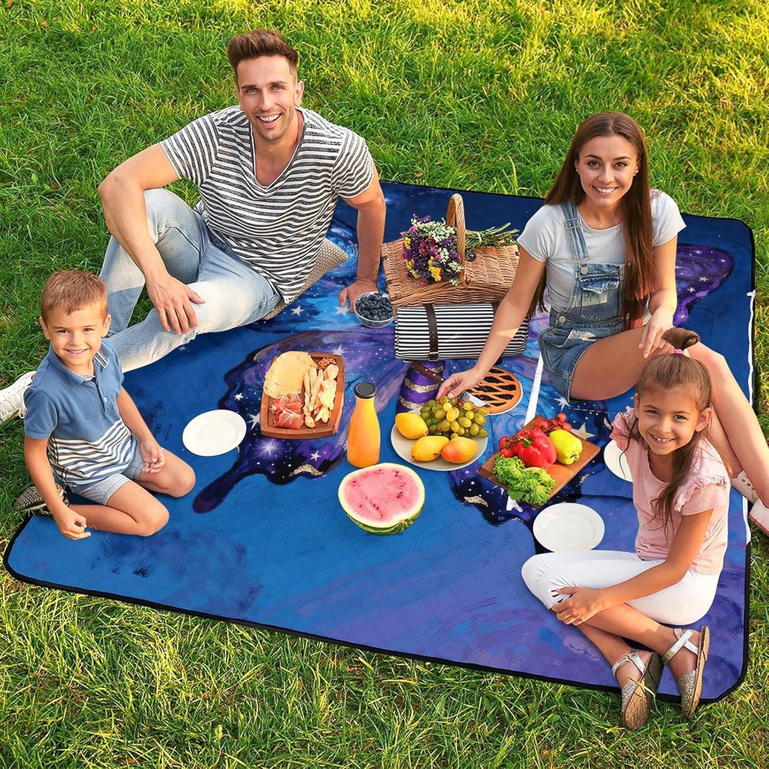 Galaxy Butterfly Picnic Blanket with Zipper Water Resistant Sand Free Picnic Mat Washable Foldable Easy Carry Beach Blanket for Lawn Beach Hiking Camping