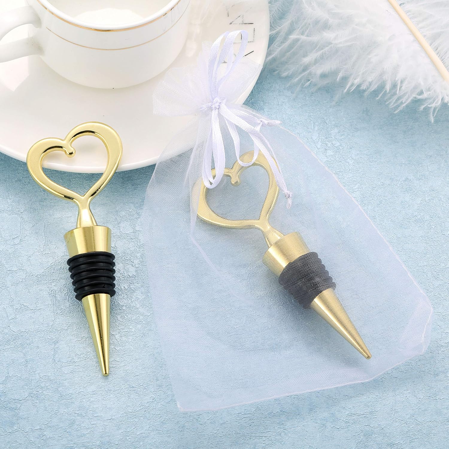 24PCS Wedding Favor for Guests,Matal Alloy Heart Wine Bottle Stopper Champagne Saver with Gift Box for Party Souvenirs Gift Supplies Decoration by WeddParty (Golden Heart with Bag)