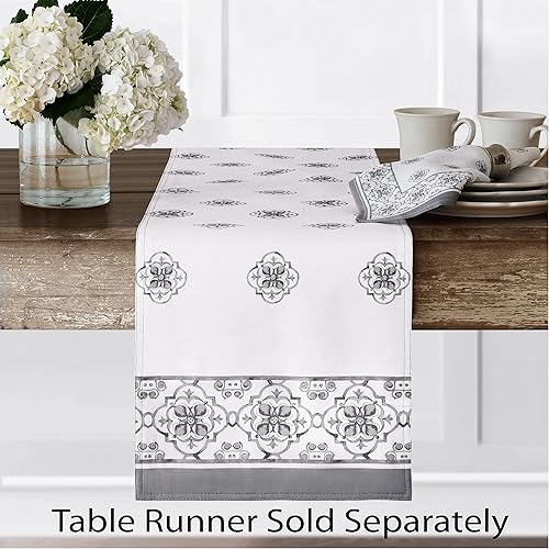 Miniatura 6 de Newbridge Mantel rectangular de tela, 52 x 70 pulgadas, color gris Mykonos Mediterráneo, para interiores y exteriores, resistente a las manchas, sin