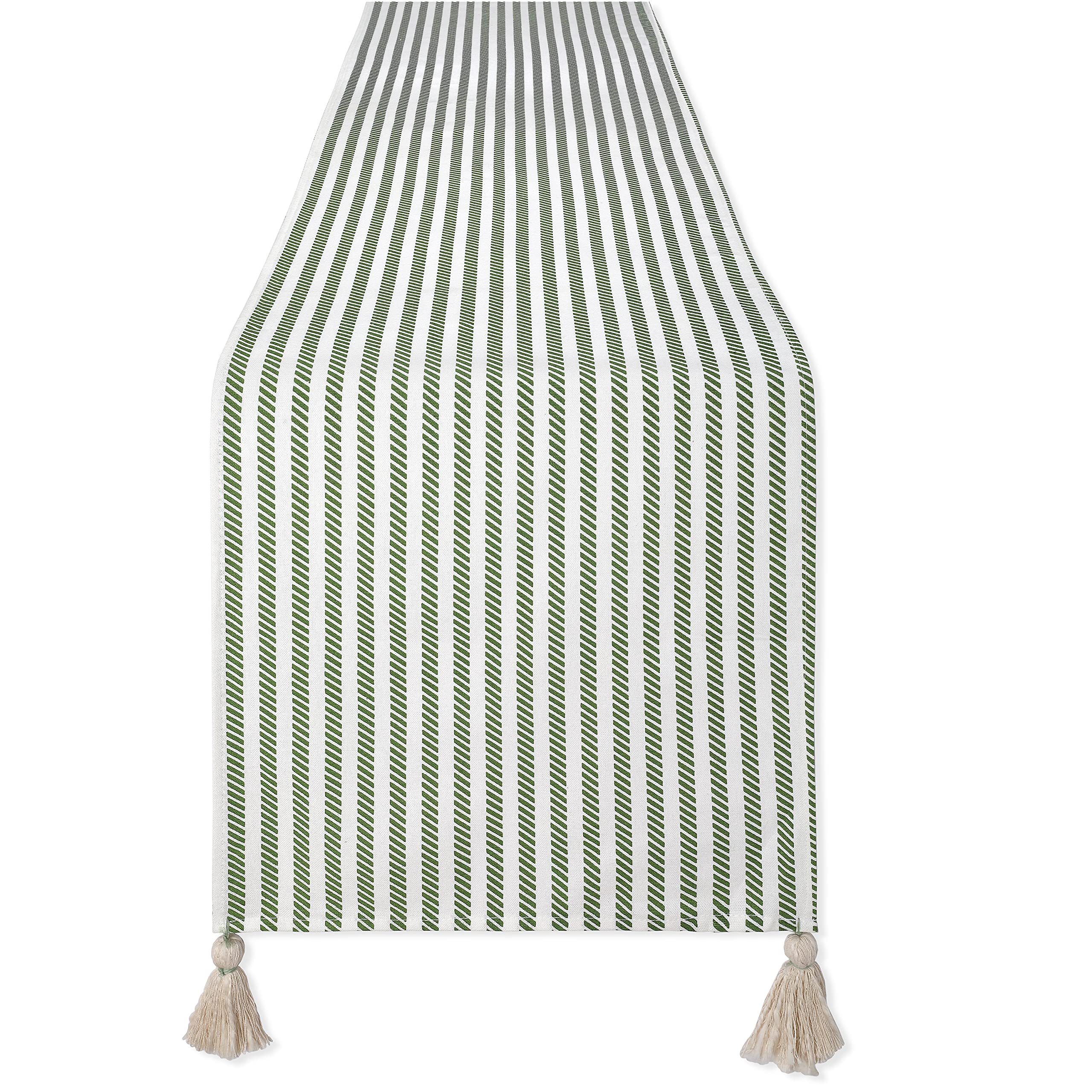 FolkultureTable Runners with Tassels for Home Dining Table, Farmhouse Style Décor or Kitchen, 100% Cotton Boho Table Cover for Rustic Wedding Decoration, 14 x 72 Inches Long, Light Olive Stripe