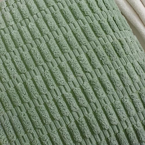 Miniatura 2 de All Smiles Juego de 4 fundas de cojín lumbar de 12 x 20 pulgadas, color verde salvia, rústica, bohemia, decoración de felpa suave a rayas de pana