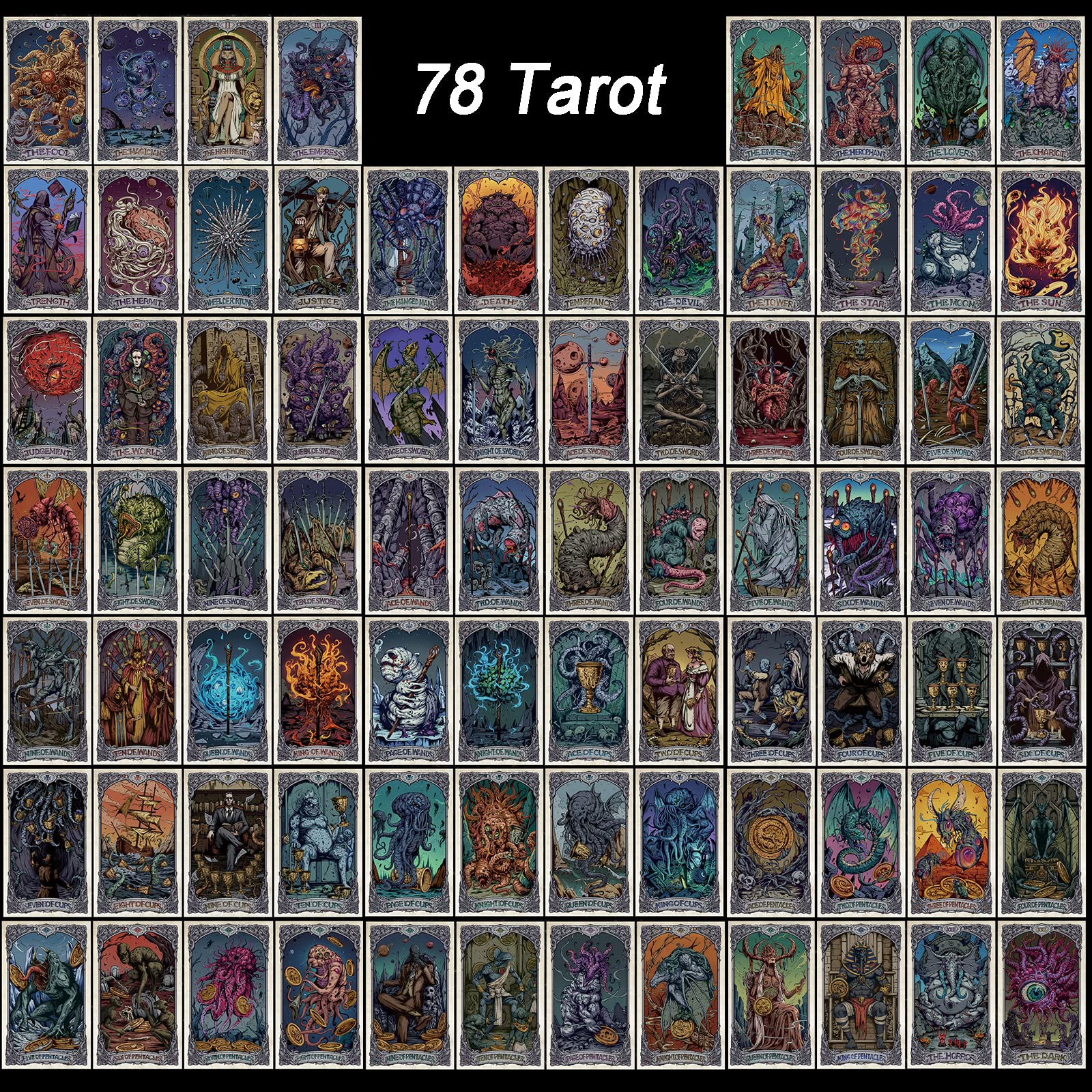 IXIGER Jeu de cartes de tarot Cthulhu, collection originale de cartes de tarot, pendule, carte en feuille d'argent laquée, pièces de monnaie, carnet, pièce de monnaie maya et enveloppe
