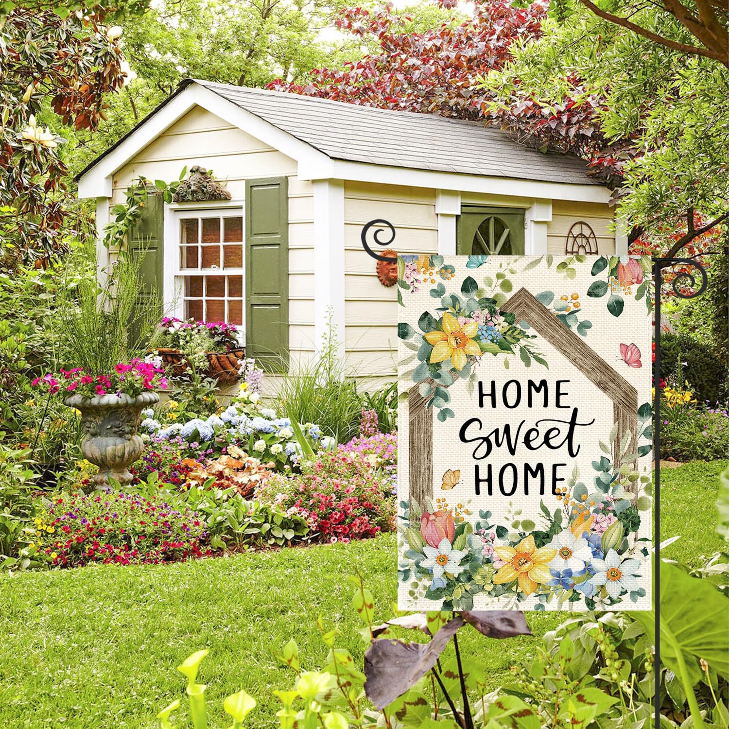 AVOIN colorlife Home Sweet Home Floral Spring Garden Flag 12x18 Inch Double Sided Outside, Seasonal Eucalyptus Flowers Welcome Yard Outdoor Flag - Image 4