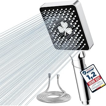 Magichome Shower Head with Hose, High Pressure Hand Shower with 6 Jet Types | 1.5 m shower hose with shower head, large, rain