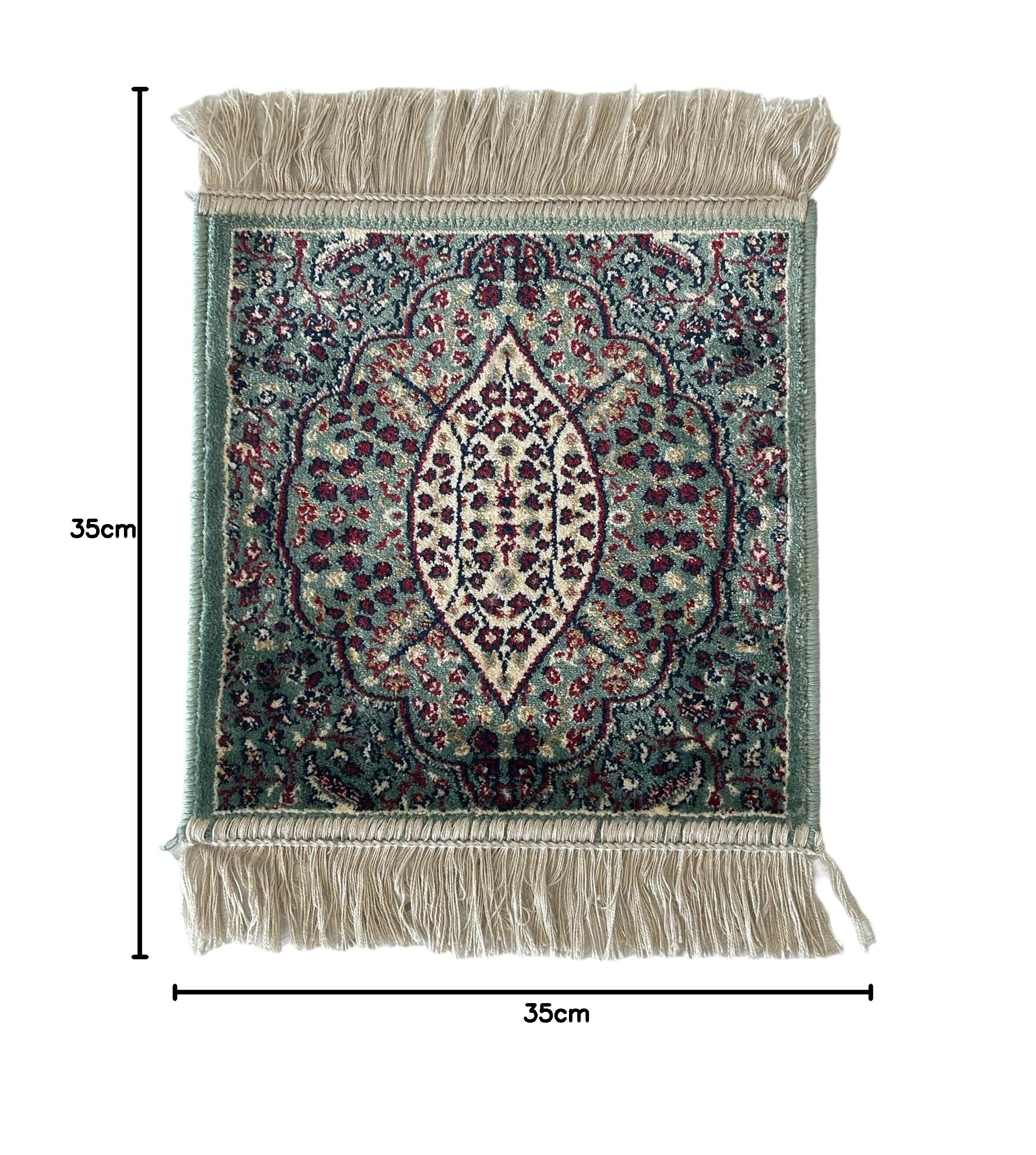 Tappeto Classico Piccolo cm 35x35 Francobollo Quadrato Con Frangia Nappe (35_x_35_cm, Verde_05)