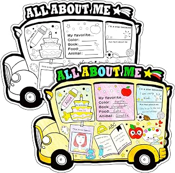 All About Me Student Posters- 40Pcs School Bus Read All About Me Star Students Posters 100th Days of School Fill in Posters for Kids Kindergarten Elementary Classroom Happy 100 Days Party Supplies