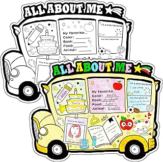 FMuimshouwo All About Me Star Student Posters - 40Pcs School Bus Themed, Fill-in Posters for Kids Kindergarten to Elementary School Classroom Decor