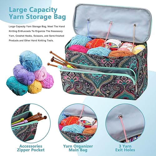 Miniatura 2 de Bolsa de ganchillo, organizador de almacenamiento de hilo sin enredos con 3 ojales, bolsa de proyectos de punto y organizador grande de suministros