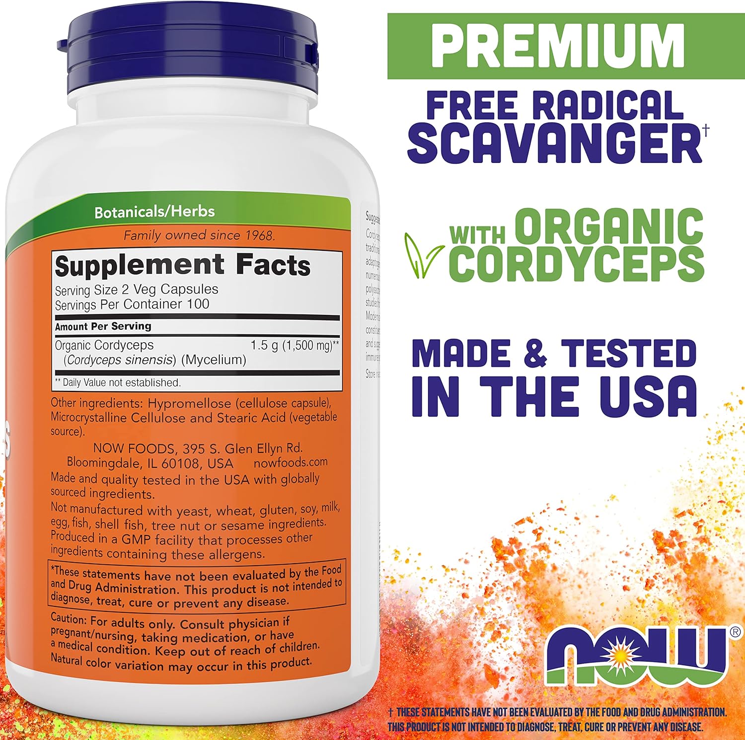 NOW Foods Cordyceps 750mg 200 Veg Caps - Organic Cordycep Sinensis Mycelium Mushroom in Non-Organic Capsules - Vegan, Non-GMO - Image 2