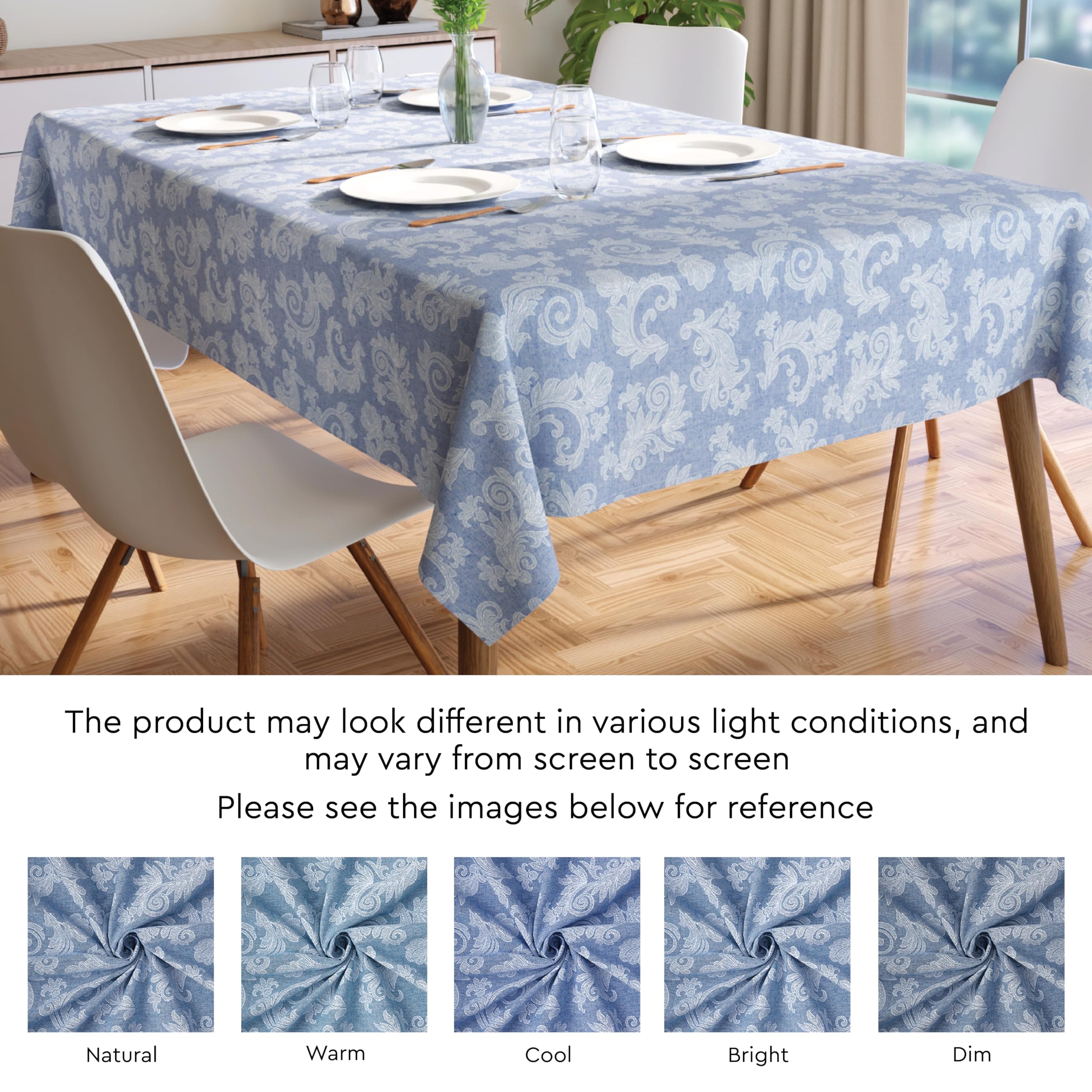 Encasa XO 6 to 8 Seater Tableau à Manger 145x240 cm (57x94 in) I Floral Bleu Jacquard Style Imprimé sur Chambray Homespun Cotton I pour Les réunions de Famille, Parties I Lavable